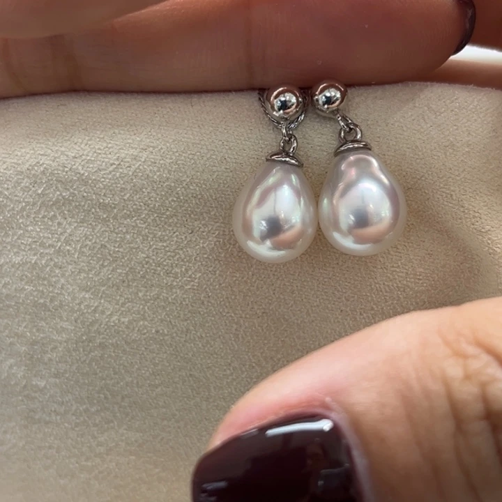 银S925镶嵌耳饰海水珍珠9-10mm48号