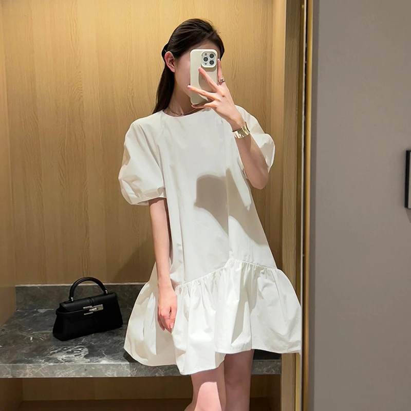 3232新款小个子白色泡泡袖连衣裙子女夏季爆款法式高级感穿搭短裙