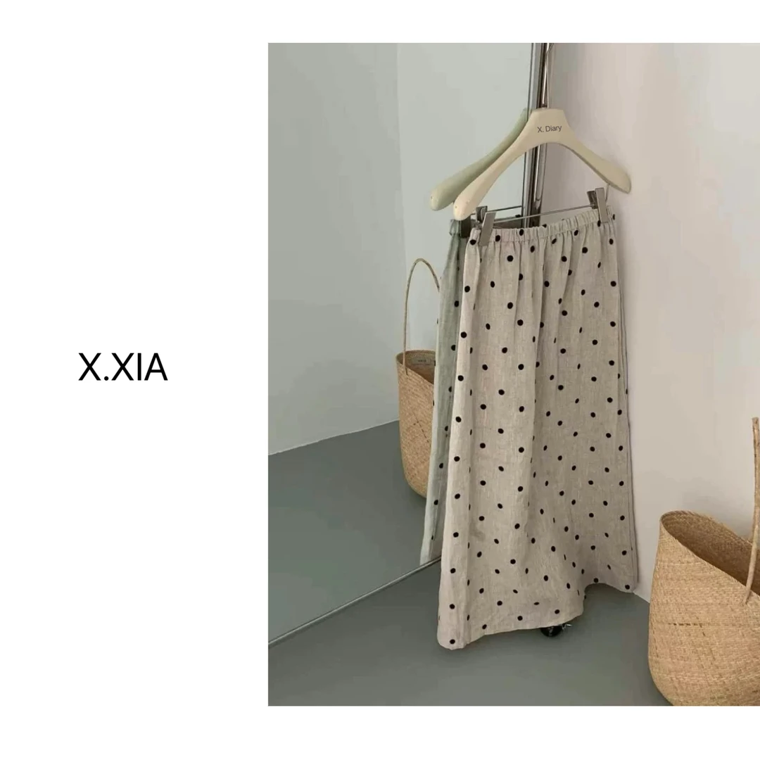 X.XIA | 特价No退No换 “刺绣波点裙” ～后开衩亚麻半身裙