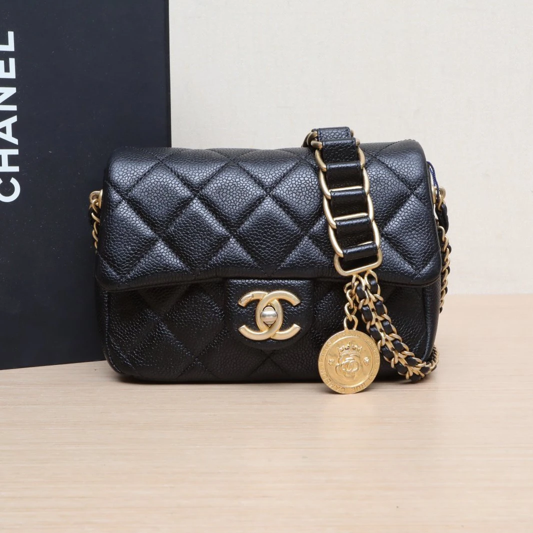 95新 Chanel/香奈儿 【双双*】21A CF 口盖包 19cm 黑色 金币