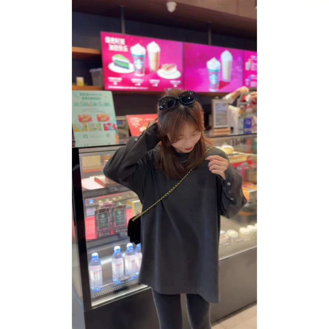 QiongQiong人手款！设计感袖口多粒扣软糯亲肤百搭宽松长袖打底衫