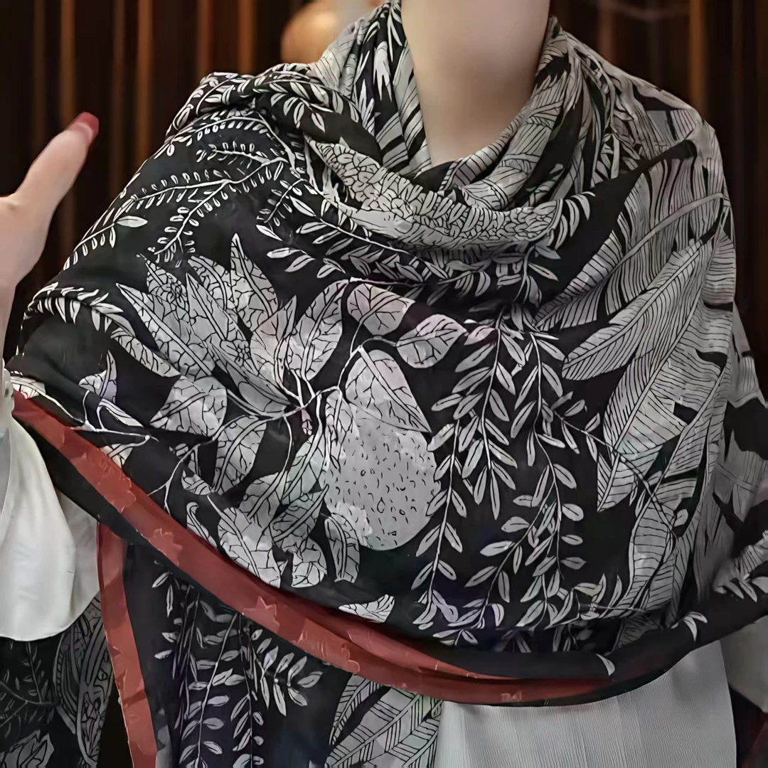 椰子树剪花工艺手工卷边镂空立体透气丝巾大方巾披肩百搭旗袍裙子