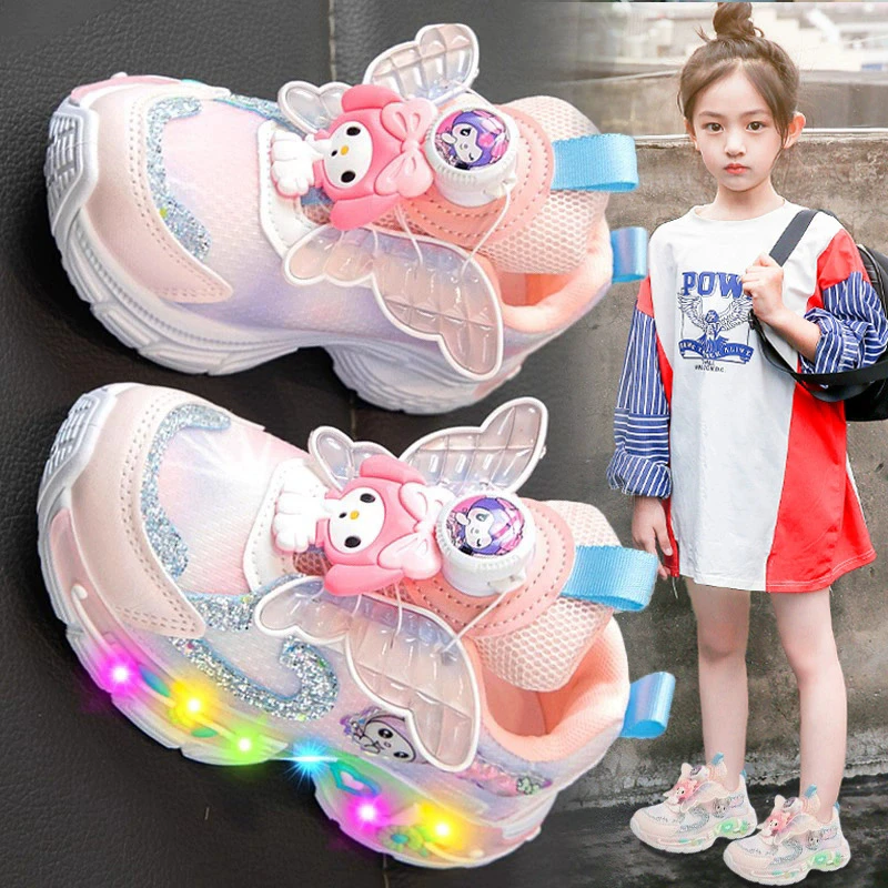 女童鞋子运动鞋秋季2025新款儿童公主风老爹鞋发光软底女孩扭扭鞋