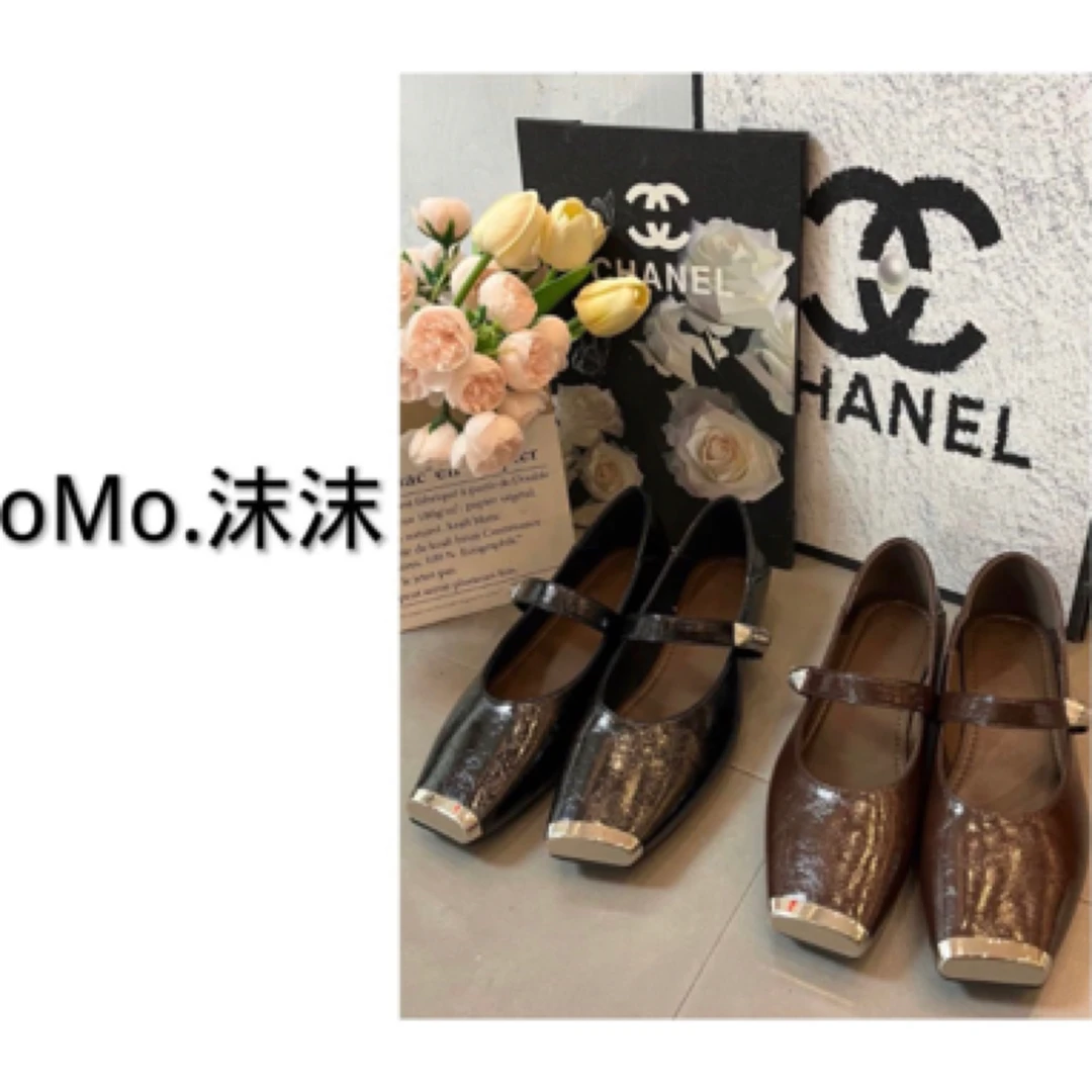 法式金属方头玛丽珍方跟鞋