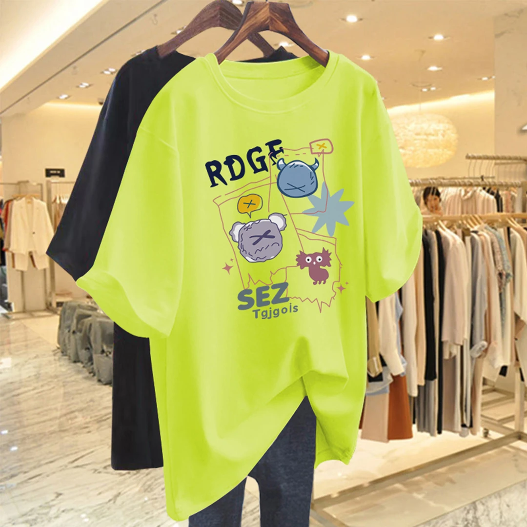 中长款短袖正肩大版t恤女2025夏季新款宽松减龄显瘦上衣半袖体恤