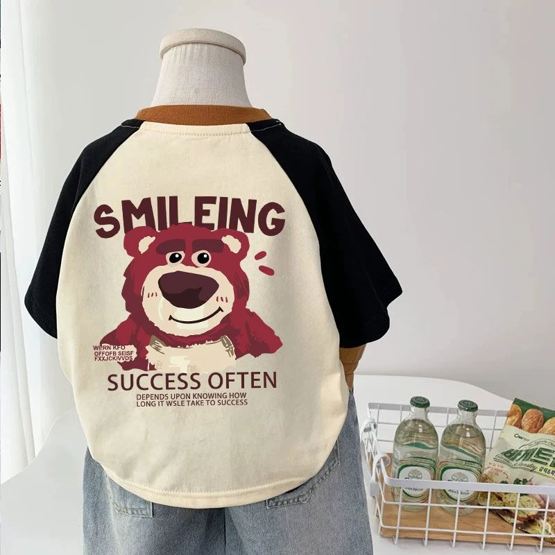 男童纯棉短袖T恤春夏新款卡通儿童插肩上衣女童卡通半袖宝宝短袖