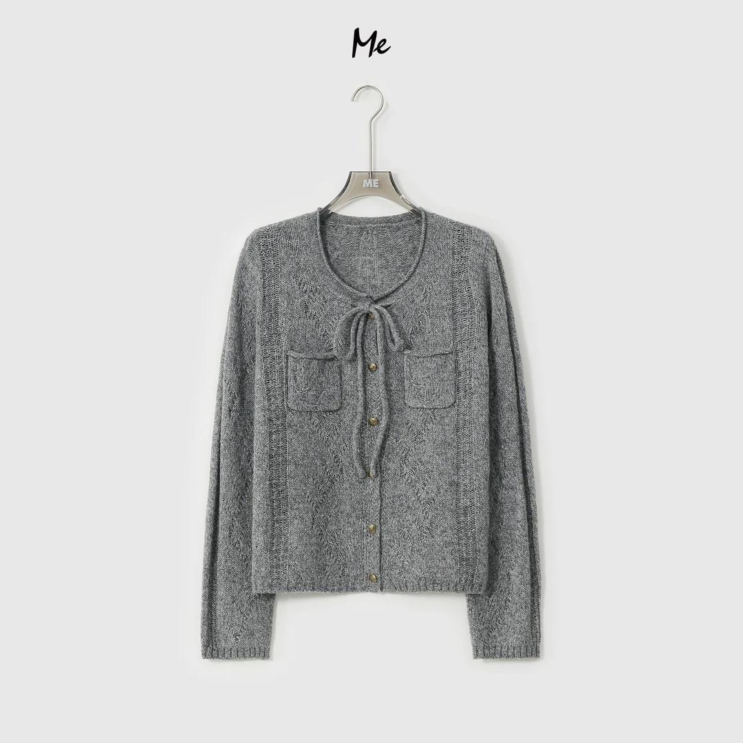 ME【邓肯小香衫】阿拉善山羊绒天丝花纱时尚百搭针织毛衣MESA3575