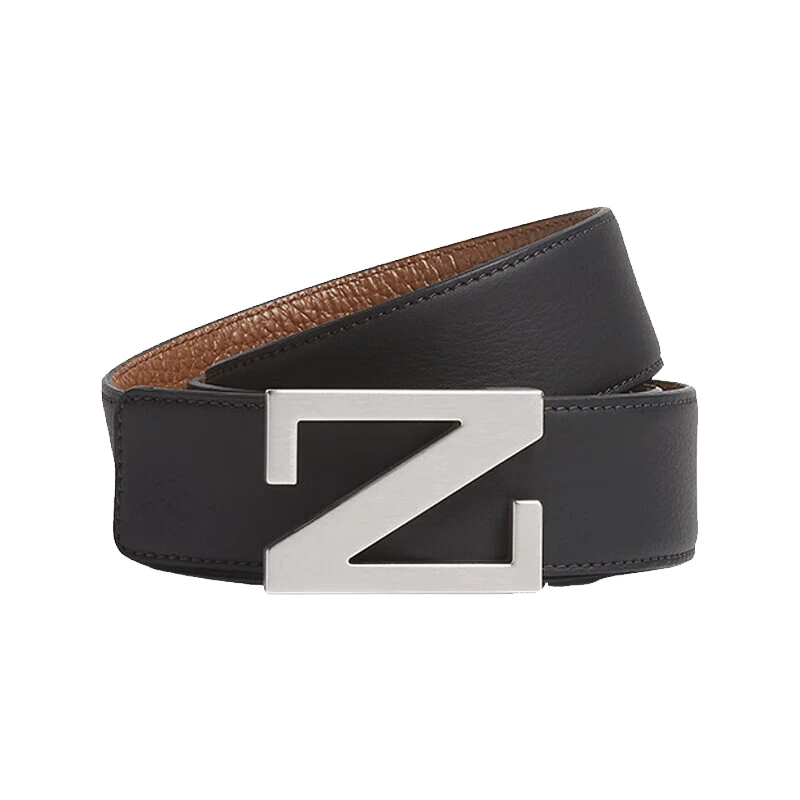 Zegna Z字母装饰平滑扣 小牛皮 皮带 男款 黑色 LHACIB026AZNVZ