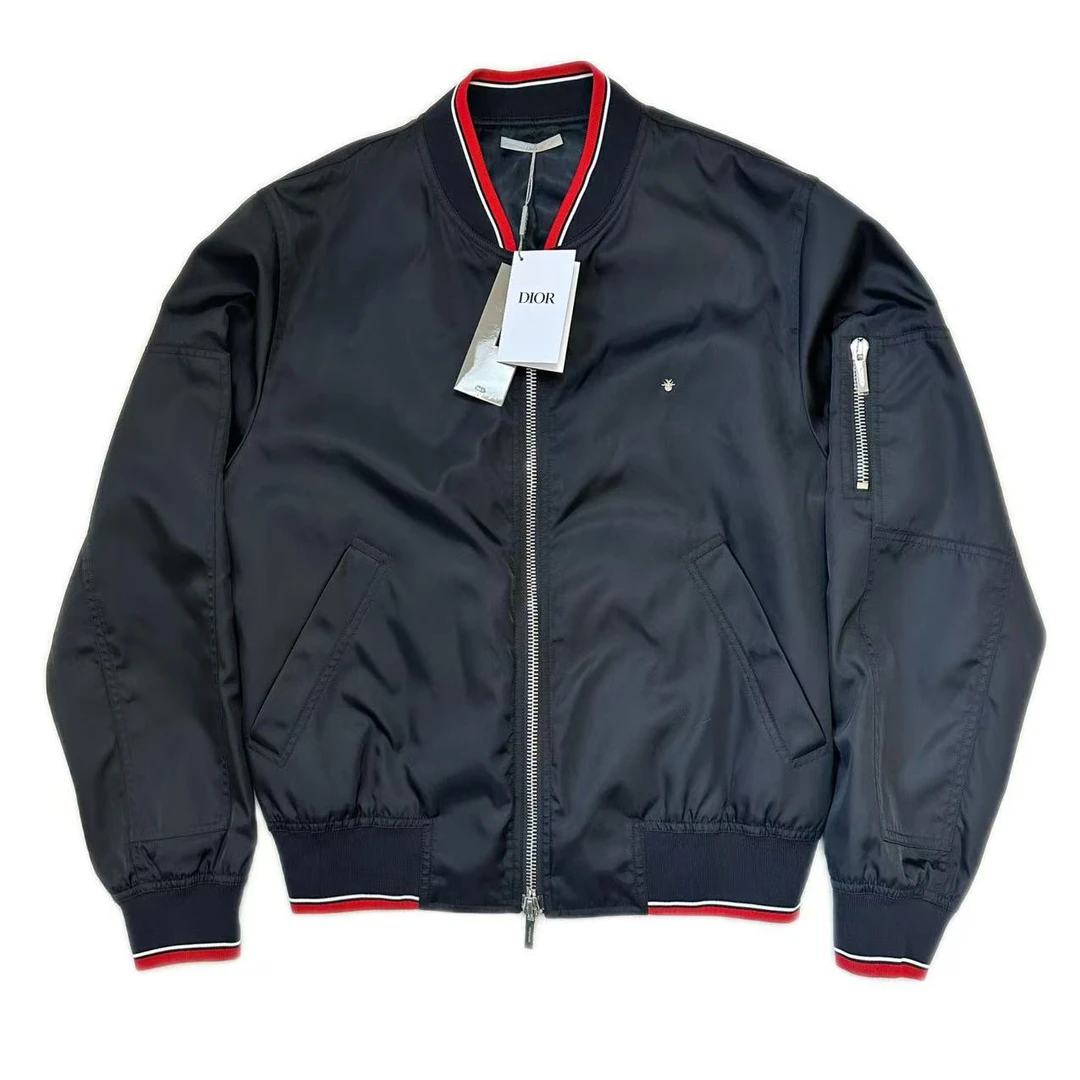 全新未使用 DIOR/迪奥 dior黑色金属小蜜蜂尼龙飞行员夹克50码