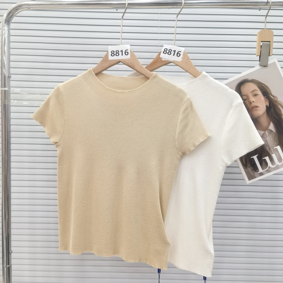 8816#YG韩版秋季可水洗圆领短袖毛针织衫毛衣