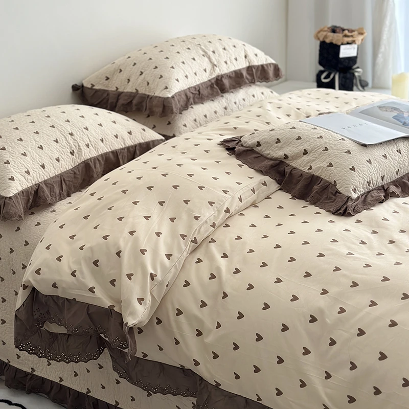 100%纯棉高温砂洗新疆棉花床盖三件套全棉加厚加大夹棉炕盖四件套