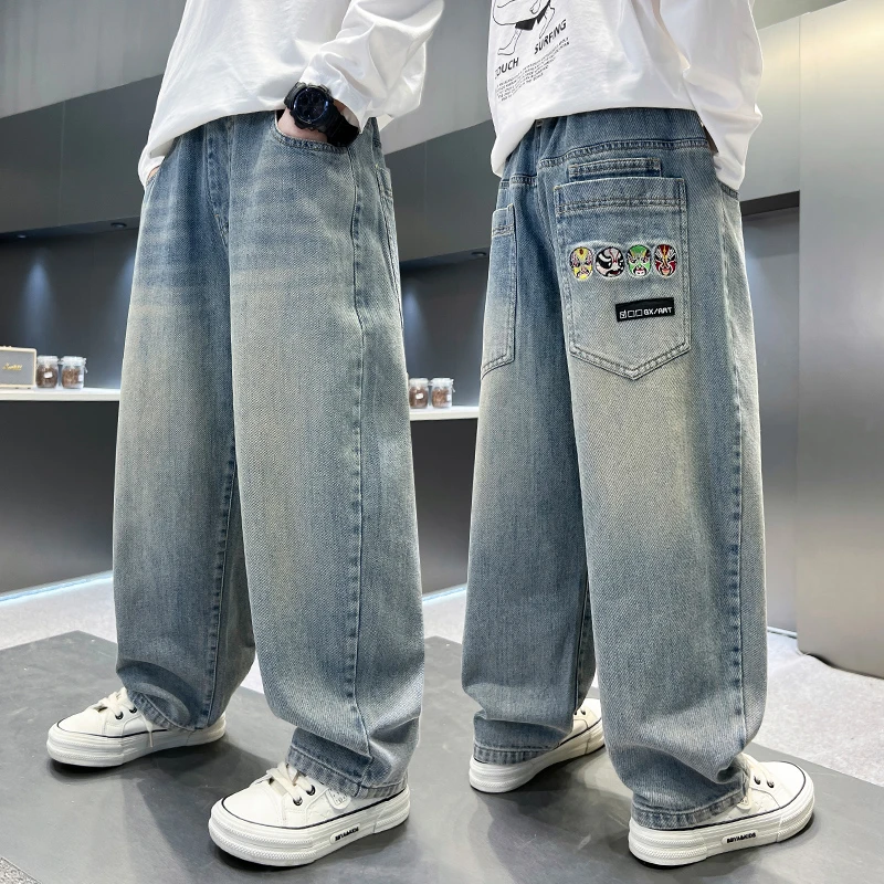 男童牛仔裤春秋2025新款儿童裤子洋气春季宽松直筒裤男孩休闲长裤