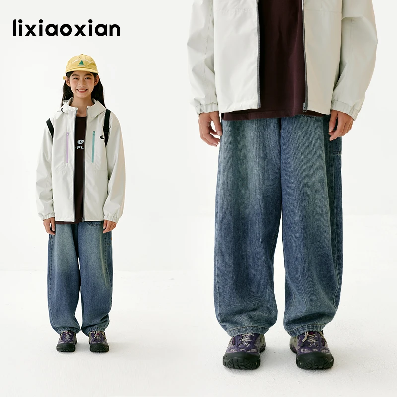 梨小闲原创女童装儿童水洗软牛仔裤中大童春秋百搭长裤儿童弯刀裤