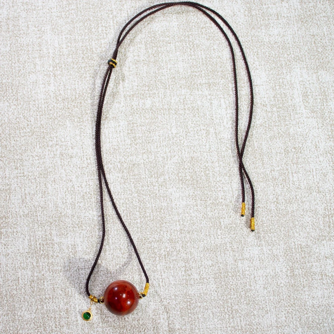 【壹芳珠宝】天然原矿南红火焰纹18k金镶吊坠20mm