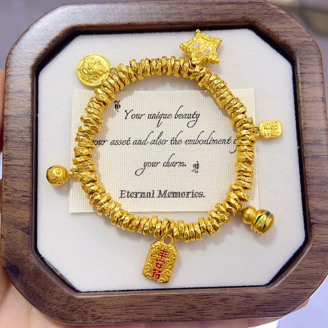 【思思专属】足金999平安符黄财财葫芦星星卡5盘缠手链 新年礼物
