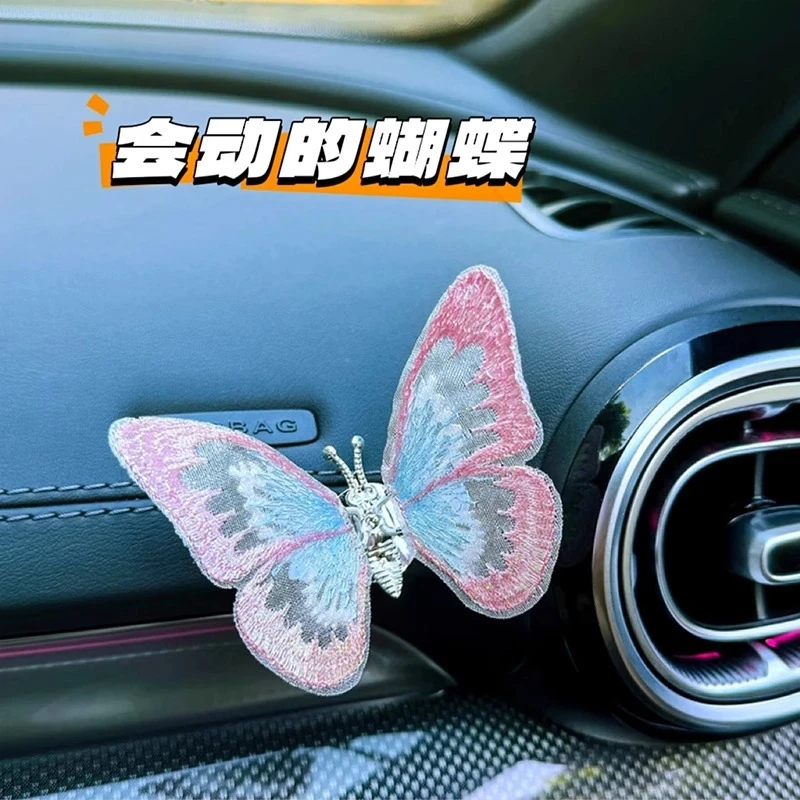 会动的蝴蝶汽车摆件车载车内饰品摆件中控台系装饰品生动创意
