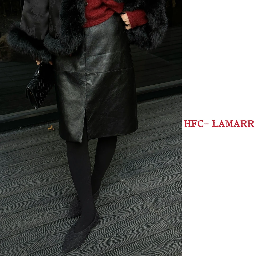 【何發财】曼哈顿半裙 油蜡PU皮极简高智ROW风分割线半裙 Q1213