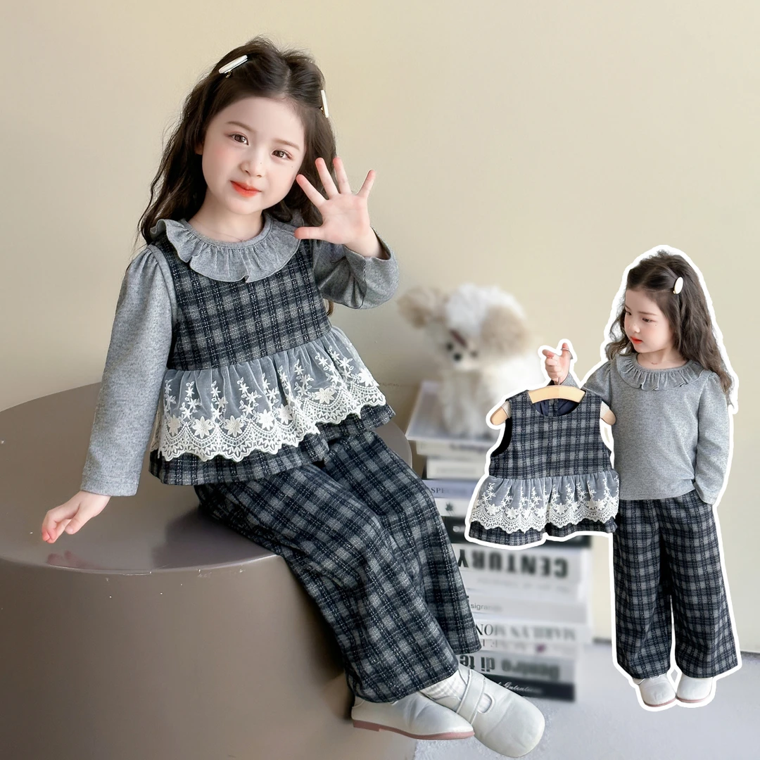 MK&UR.BV女童春秋套装洋气女孩宝宝初秋季儿童网红春秋马甲三件套