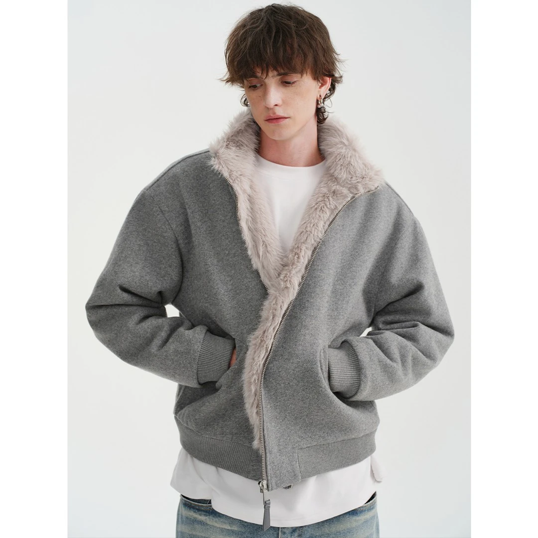 QIUYIDAODI冬季新款座山雕仿狐狸毛双面穿内里通体毛立领夹克外套