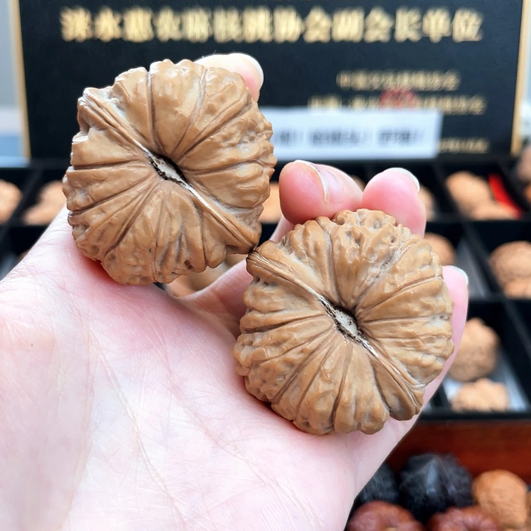 把件文玩核桃42ZA正圆瓜蝴蝶磨肩全品红皮南瓜墩