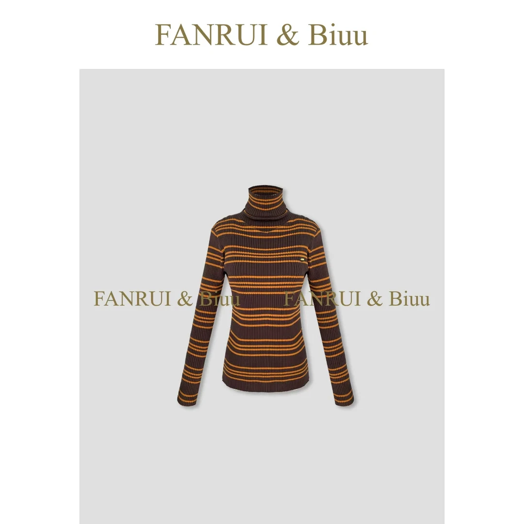 双11专属「贝贝biuu」高领条纹时髦百搭洋气显瘦打底上衣B18652