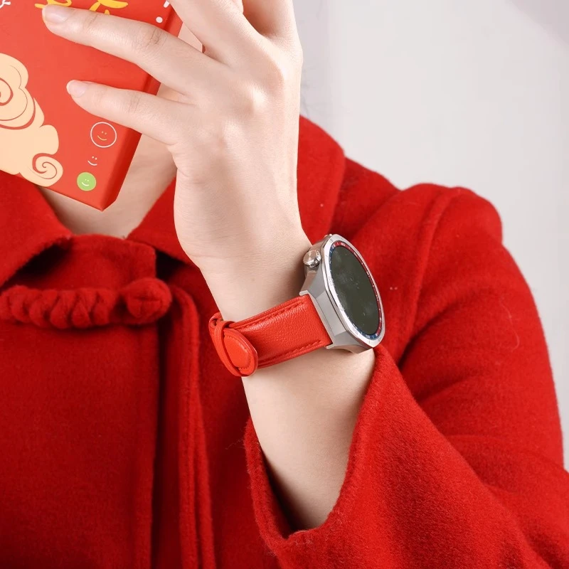 适用华为GT5 pro新年红色真皮手表带GT4/3运动watch5智能女本命年