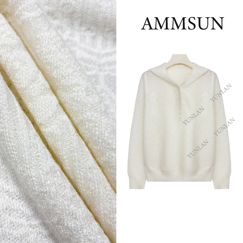 AMMSUN【月光蕾丝帽衫】绵羊毛连帽简约轻奢休闲百搭宽松设计师带帽