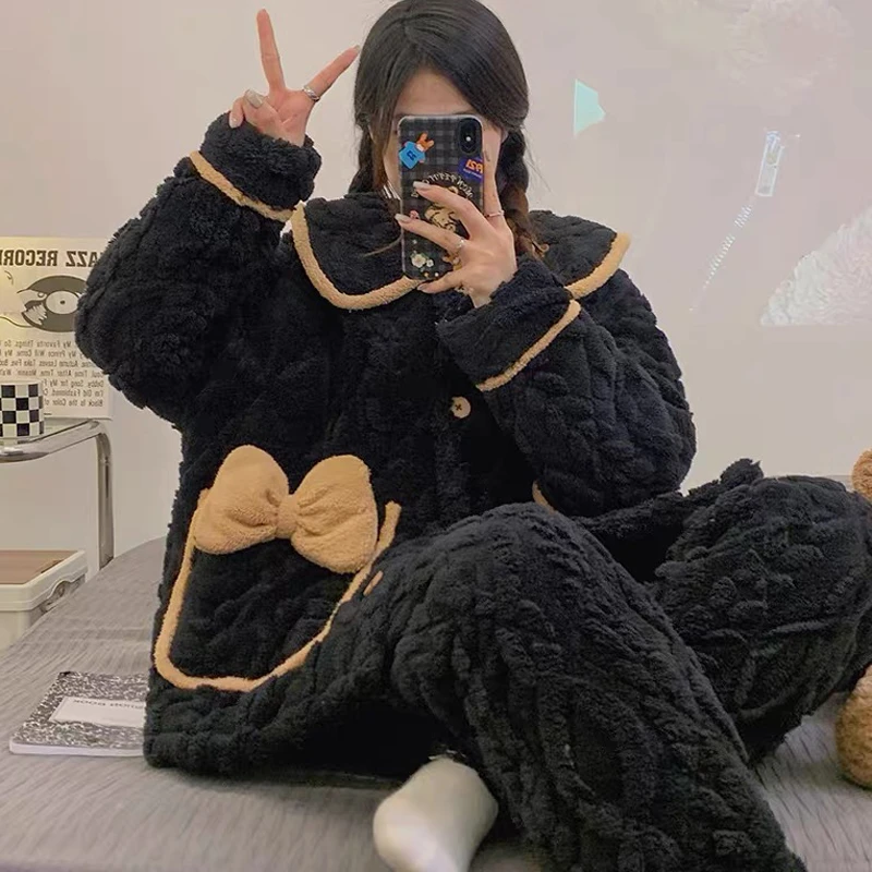 珊瑚绒睡衣 2025秋冬季新款加绒加厚保暖家居服套装可外穿 8812