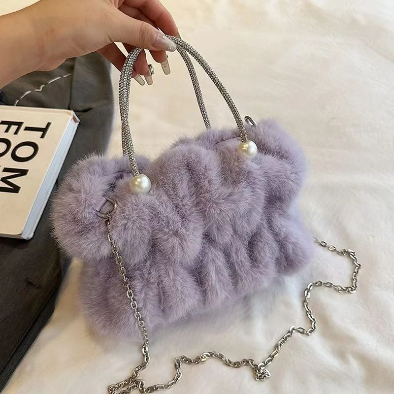 新款女毛绒单肩包百搭可爱托特包大容量通勤手提包高颜值轻便包包