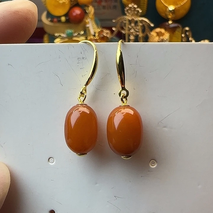 琥珀银S925镀金镶嵌耳饰