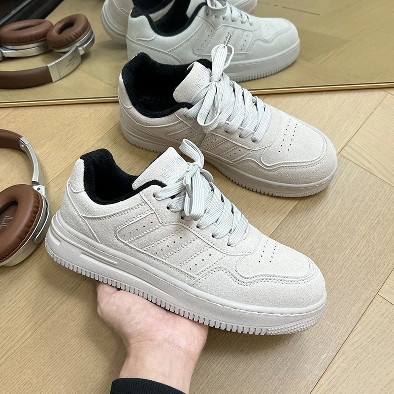 加绒保暖冬季ins风复古灰色面包鞋男chic潮流情侣小众运动板鞋子