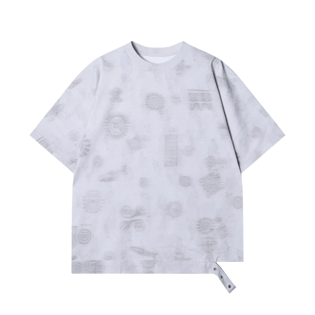 夏季高级感新款美式仪式感晕染短袖T恤复古图腾百搭宽松圆领上衣