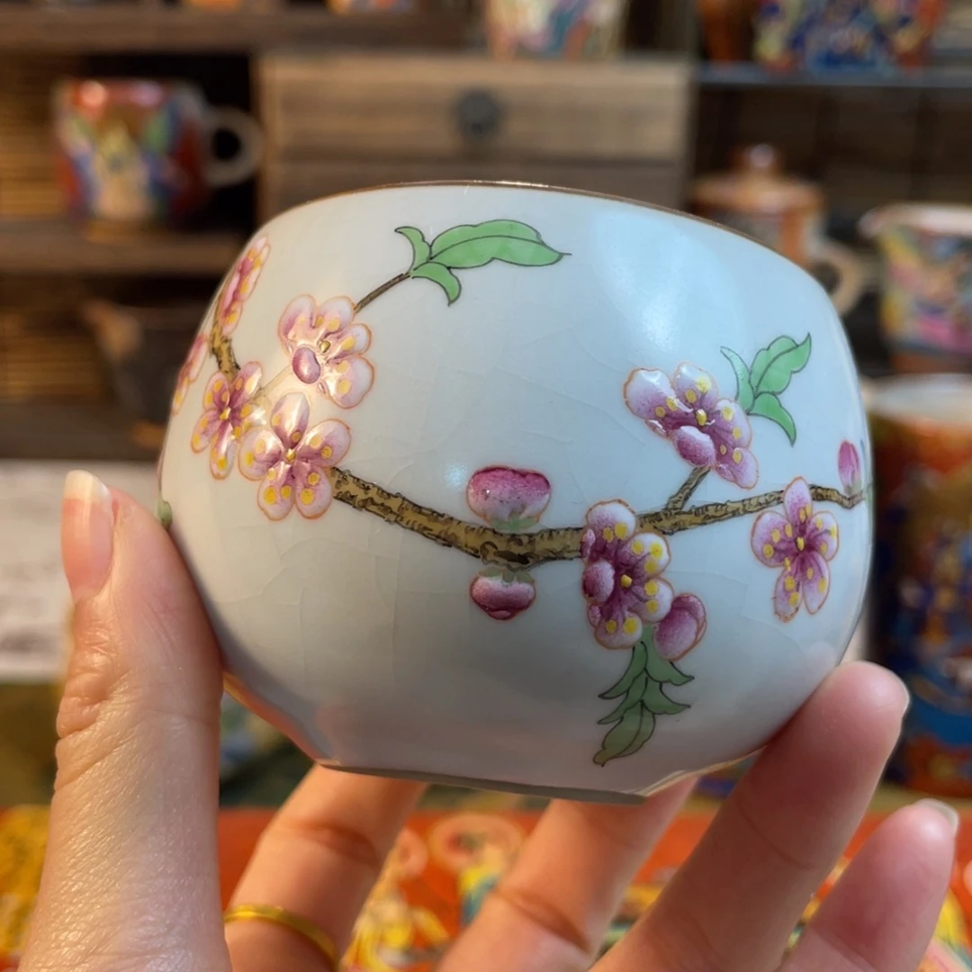 手工手绘梅花杯杯