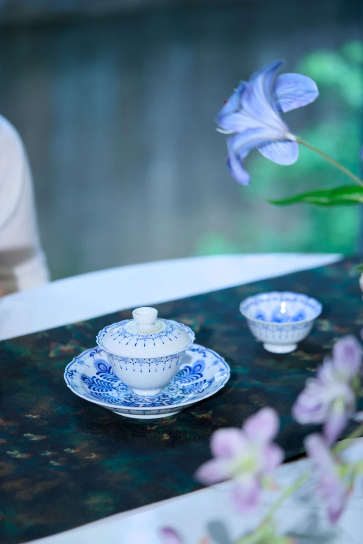 青樵轩景德镇手绘青花瓷珠帘摇翠 新中式高端盖碗壶承 杯