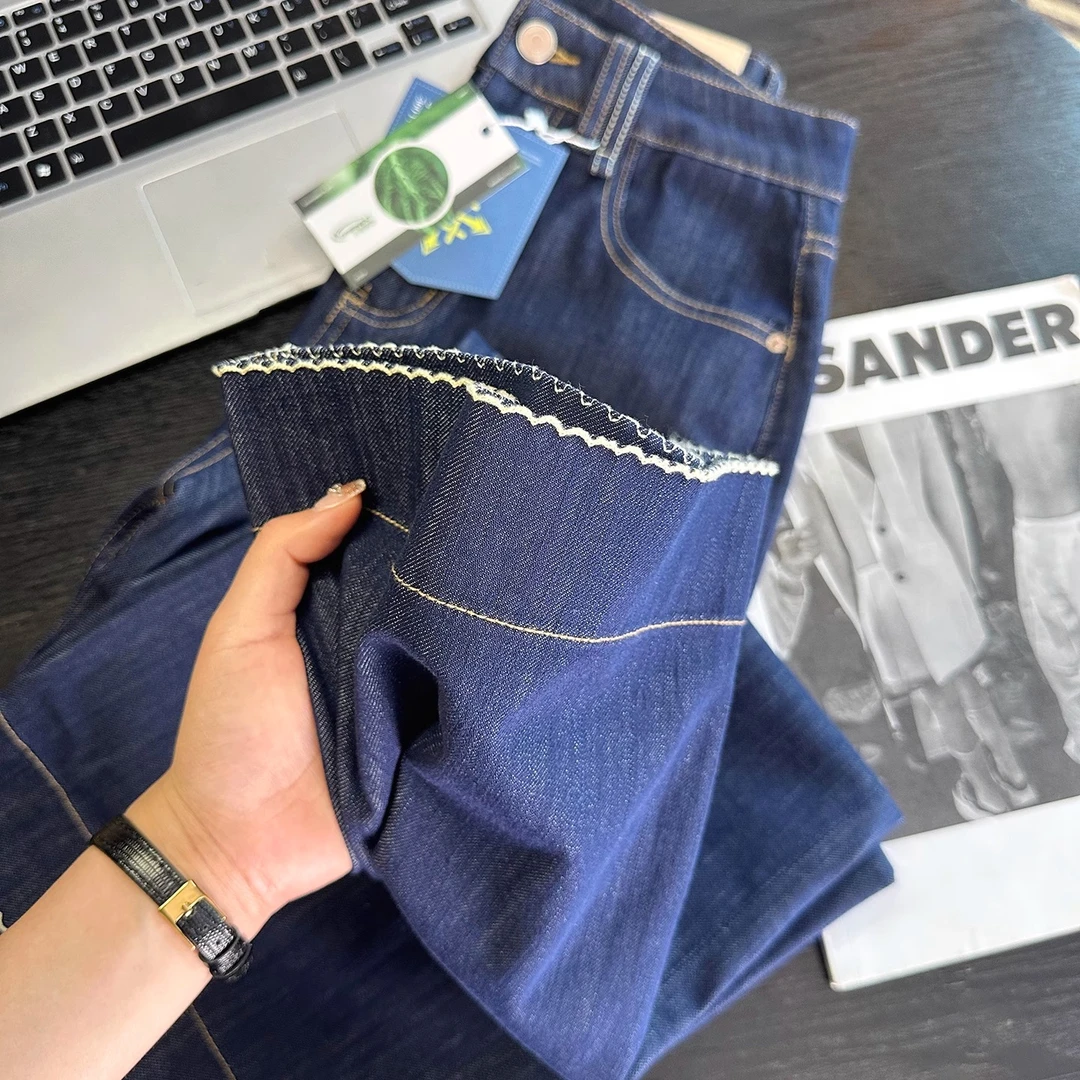 四面弹九分直筒牛仔裤女夏季薄款梨形身材大码高腰宽松显瘦阔腿裤