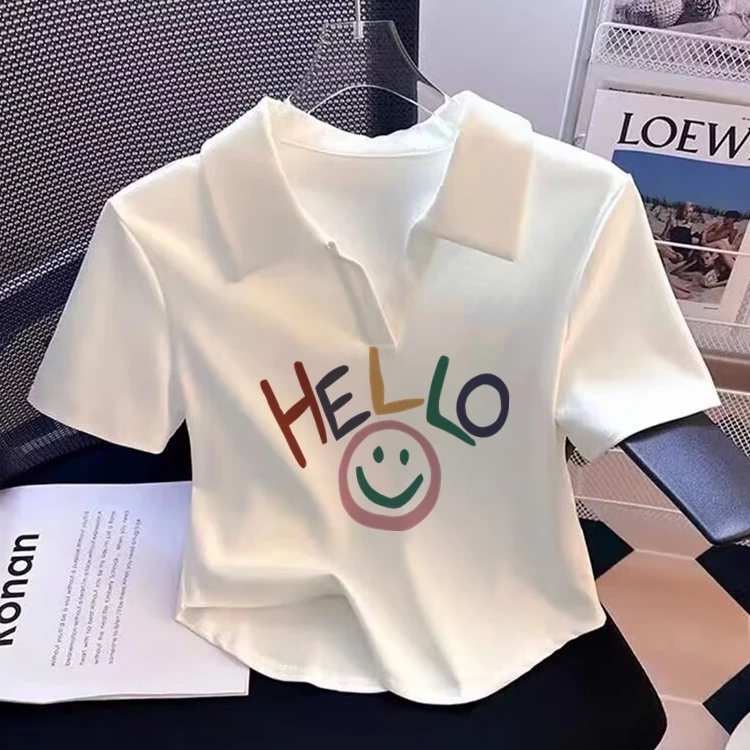 女童夏装新款翻领短袖t恤洋气夏季儿童短款修身百搭女孩上衣韩版