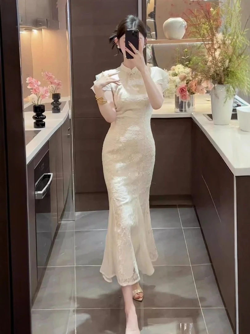 大码胖MM改良国风新中式无袖菲菲设计连衣裙法式气质收腰小众裙子