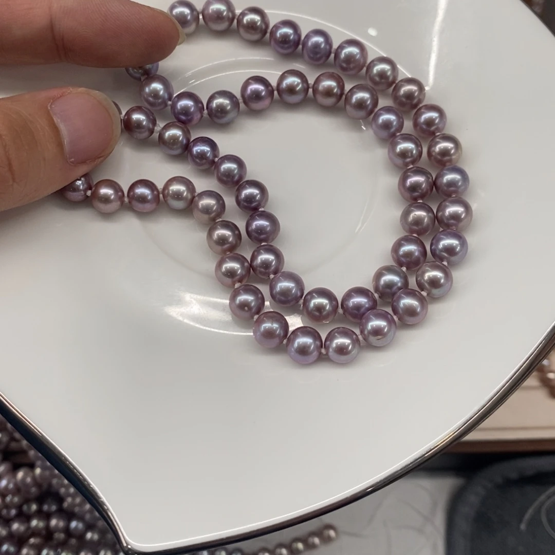 英***爽颈饰淡水珍珠银S925镶嵌7.3-8.5