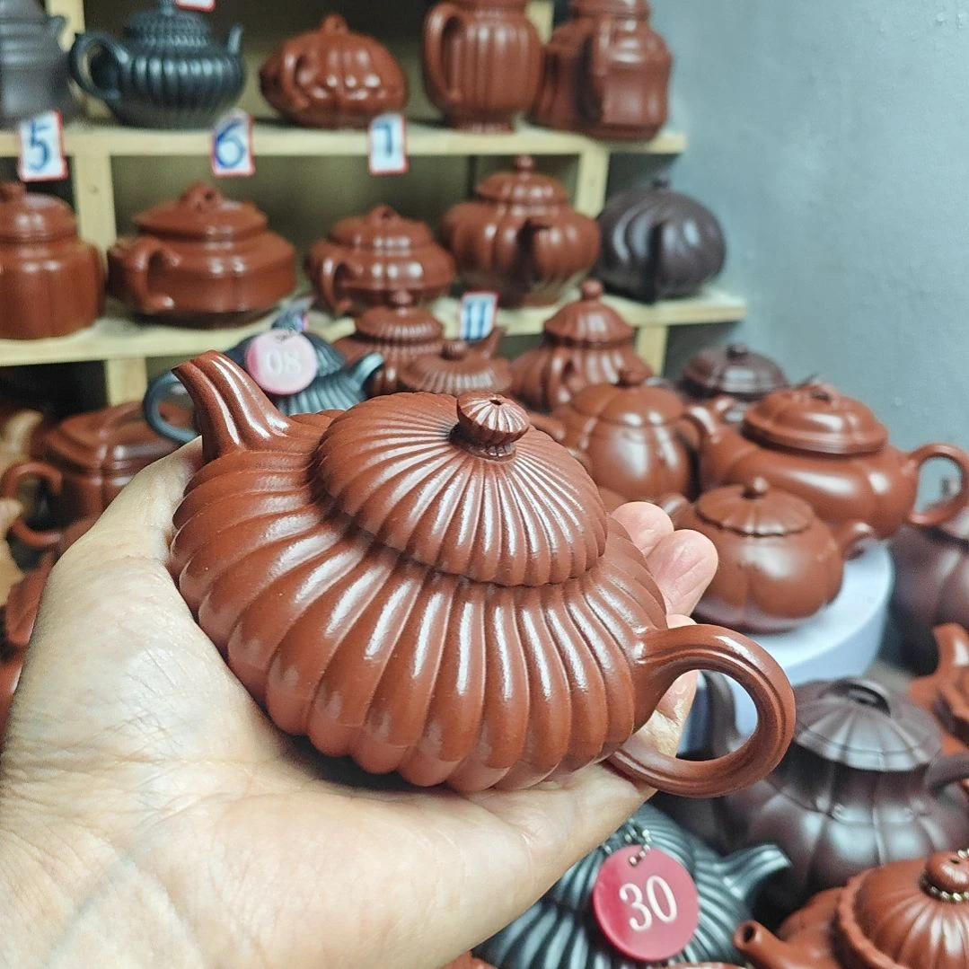 宜兴紫砂壶筋纹器半手工制作赵庄朱泥容量一佰伍十CC
