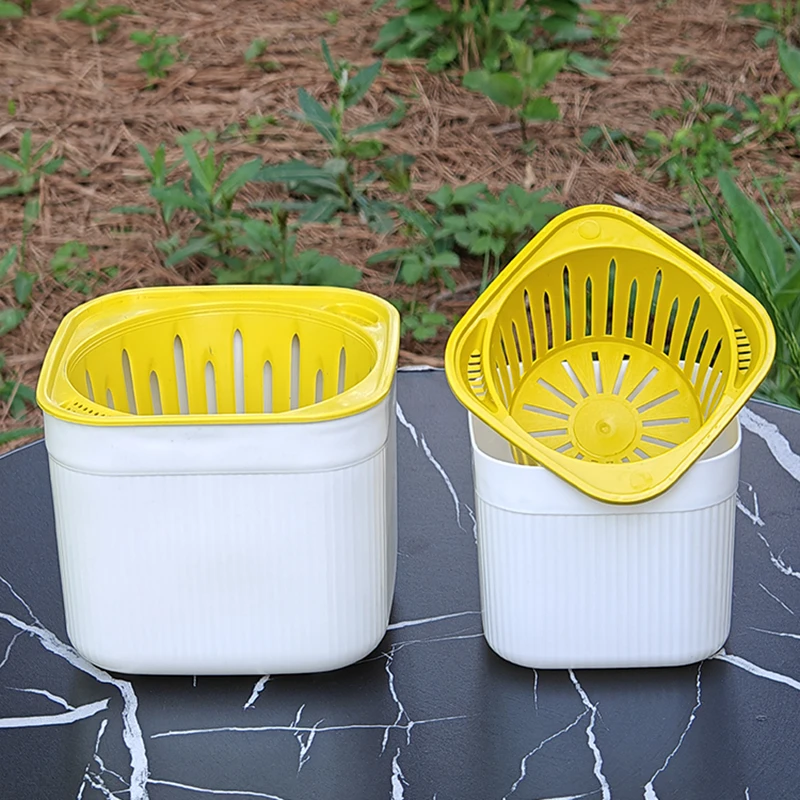 方形竖纹花盆加厚双层套盆储水懒人桌面多肉花卉盆栽简约欧式塑料