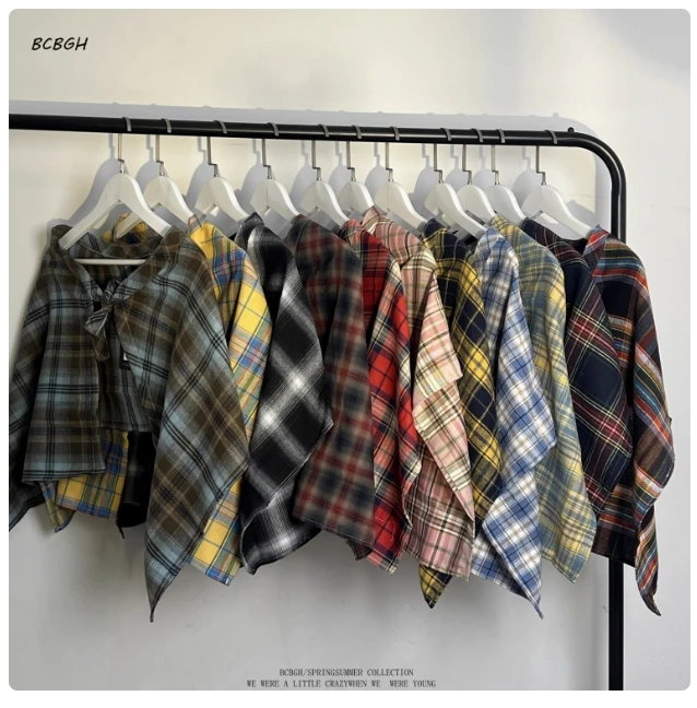 BCBGH格子叠穿神器屁帘女一片式系带藏肉嘻哈街舞男下摆腰封衬衫