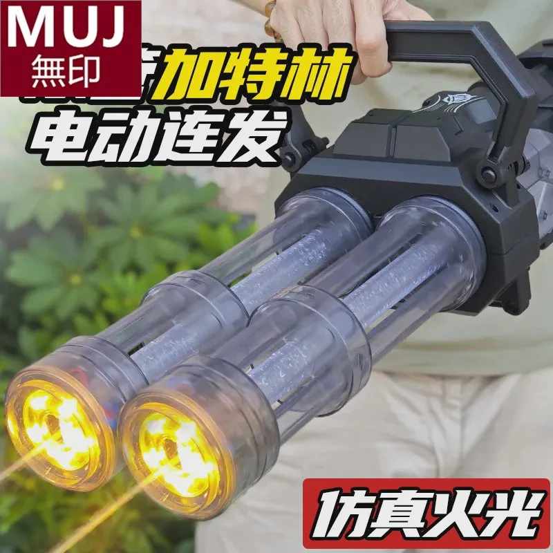日本无印MUJ双管旋转加特林电动水枪冒火光连发打水仗漂流喷水枪