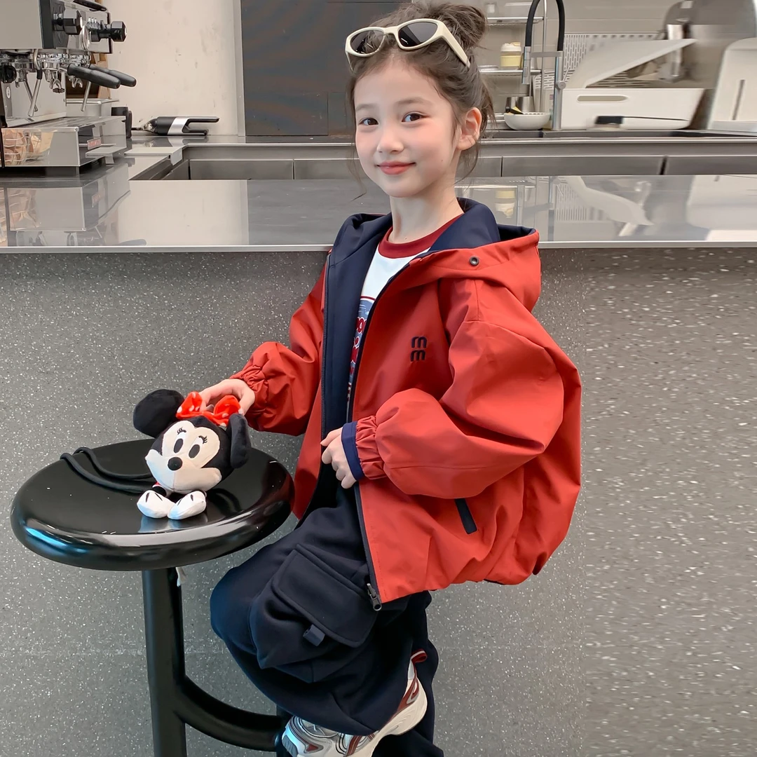 女童秋装外套2025新款儿童女孩秋冬季两面穿加绒加厚卡通夹克上衣