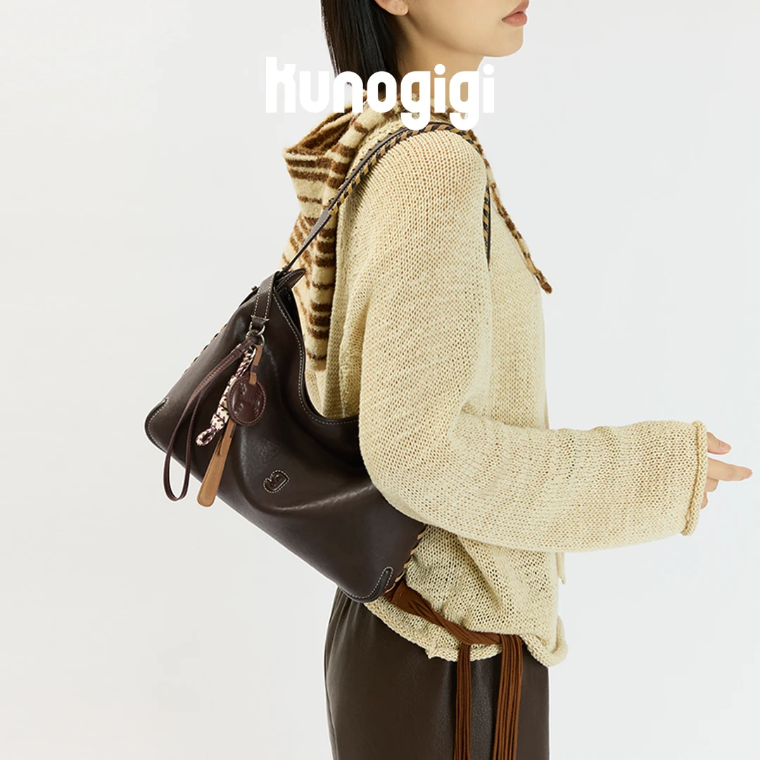 Kunogigi/古良吉吉棒球hobo复古款深巧棕单肩斜挎包包