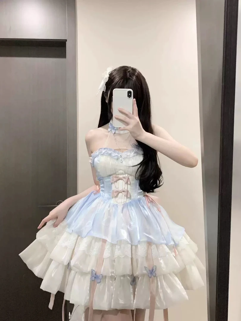 现货桔梗house爱神之约原创lolita公主风特纯欲风挂脖吊带蓬蓬裙