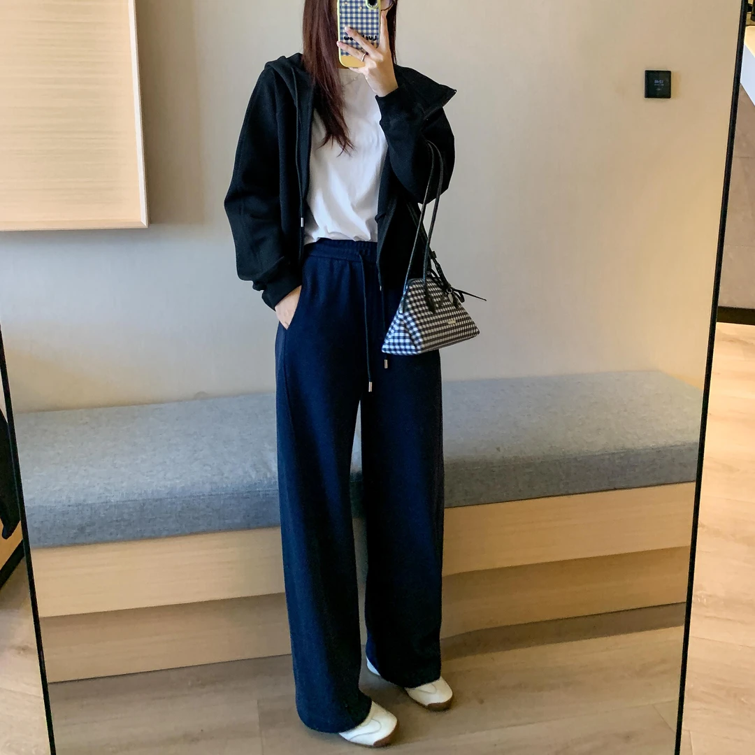 慵懒宽松卫裤女韩系休闲长裤2025春秋肌理感弧形窄腰头香蕉裤