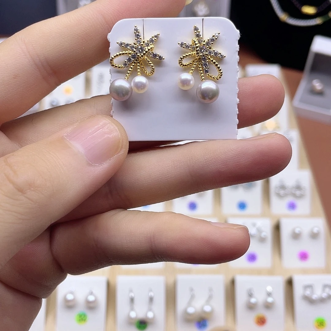 银S925镶嵌淡水珍珠耳饰