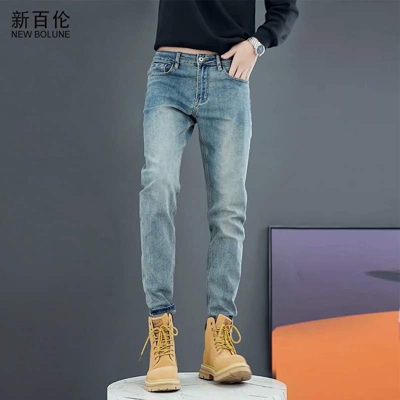 新百伦秋款牛仔裤男士2025新款百搭修身弹力轻奢爆款直筒长裤潮流