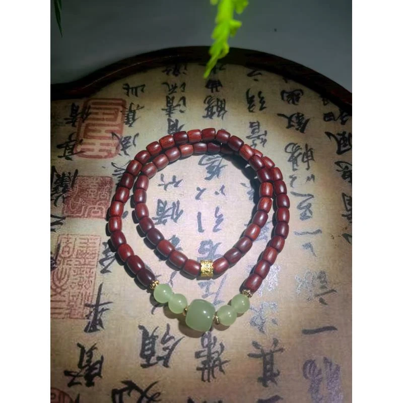 小叶紫檀 黄珠 双圈手串（无礼盒 ）924