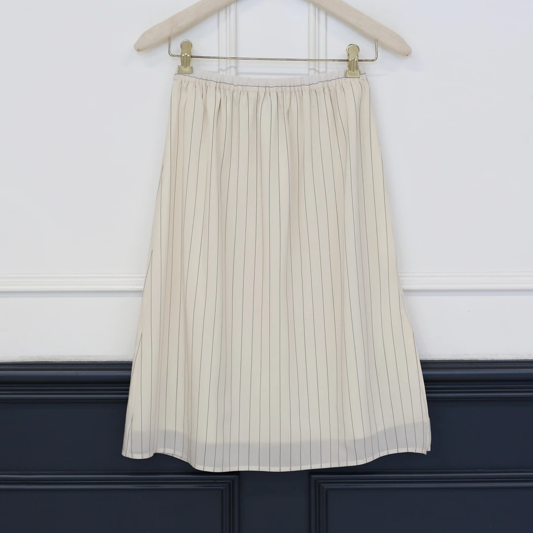 2507154【壁虎姐】GECKO夏季新款 杏色薄款宽松条纹松紧腰半裙